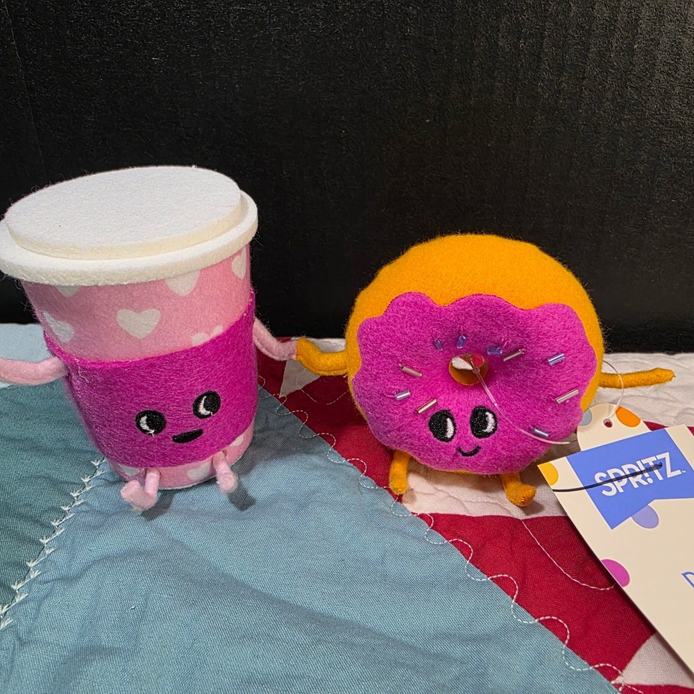 Target Spritz Coffee and Donut Plush Decor Pink Orange Felt Hearts